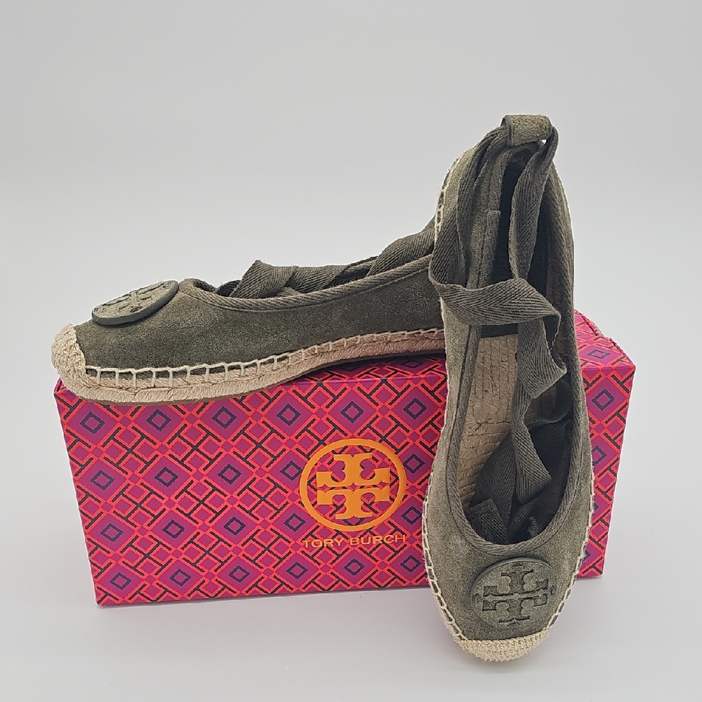 Pre- Loved Authentic Tory Burch Olive Green Espadrille Flats